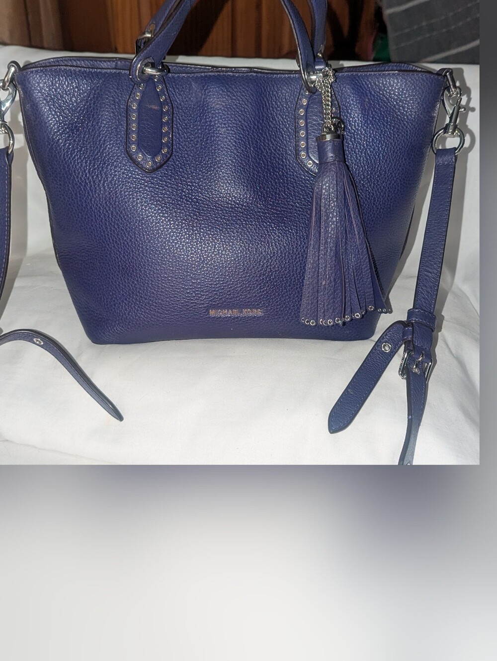 Michael Kors Brooklyn Purple Pebbled Leather Shoulder Tote with Tassel